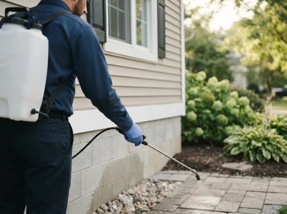 Pest control technician inspecting a home in Freeman, WV